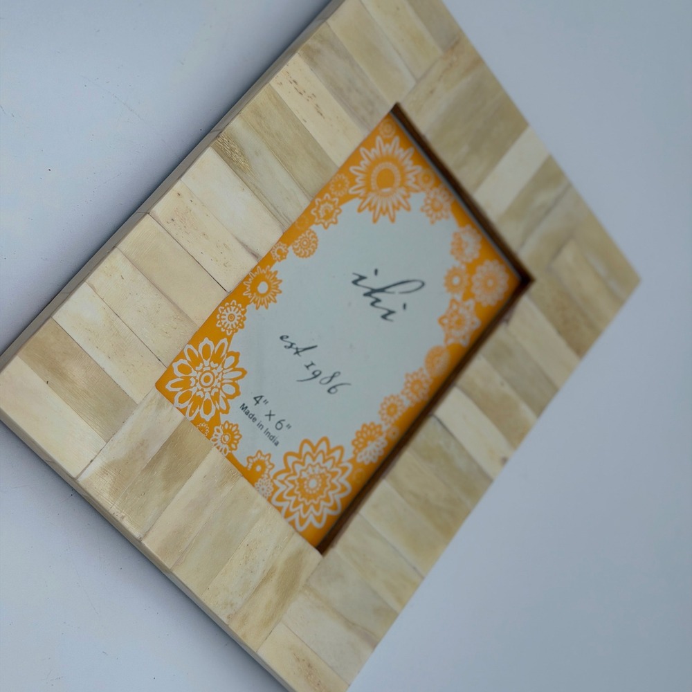 ihi Bone Inlay 4x6 Picture Frame Cream Ivory Striped Mosaic Boho Made in India
